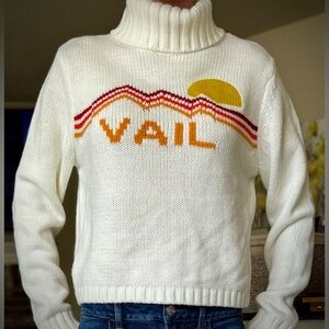 Ellsworth & Ivey White Vail Knit Turtleneck Sweater Embroidered M